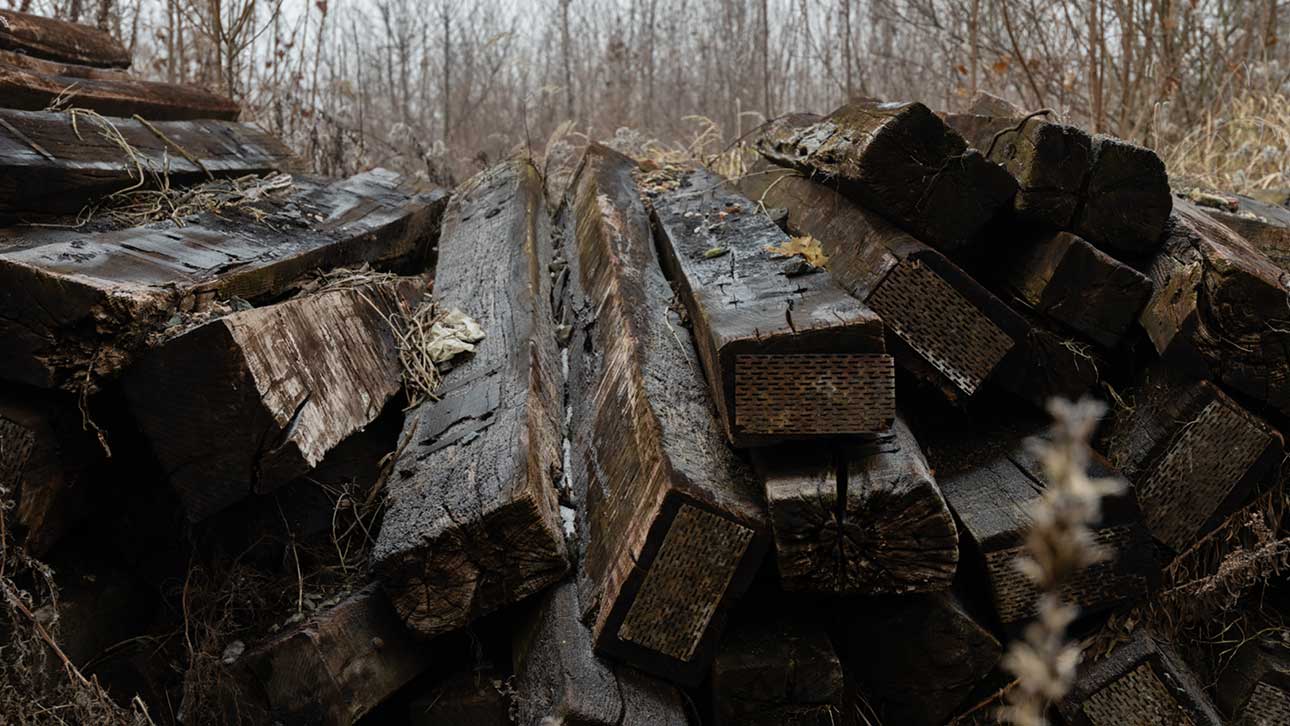 Kreosotimpregnert trevirke inneholder tjærebaserte stoffer og blir brukt i jernbanesviller, brygger og stolper. (Foto: AdobeStock)